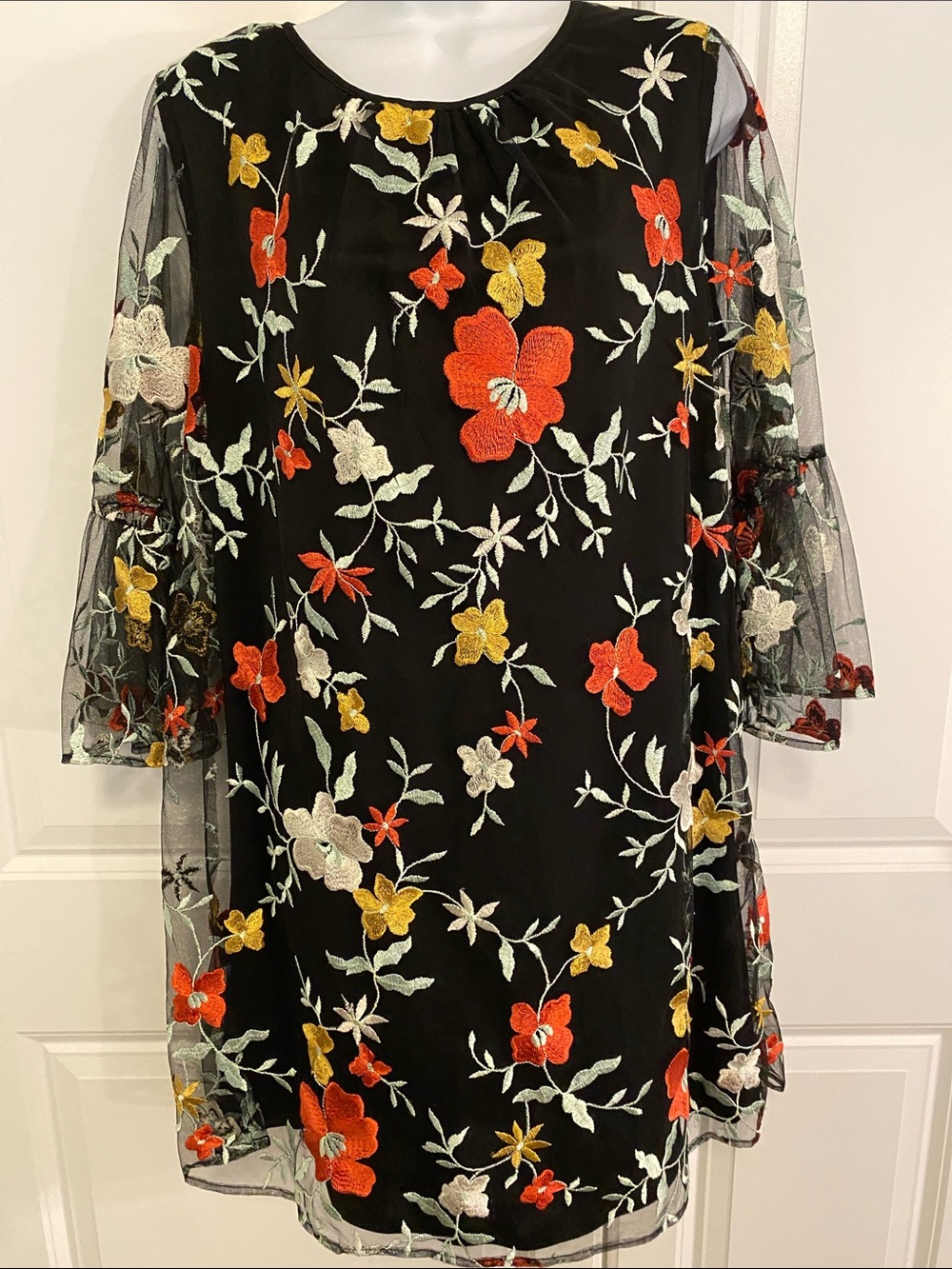 ECI Black Floral Overlay Embroidered Dress